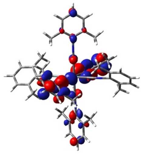 Molecular orbitals participating in intense singlet electronic transitions of W(CNXy) 6
