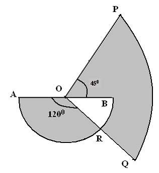 9. Diagram 4 shows a sector OPQ of a circle with center O and a semicircle with diameter AOB. Given that OB = 7 cm and OP = OB.