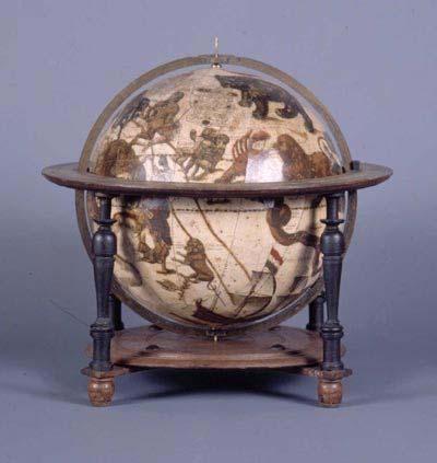 Oldest surviving celestial globe, 1600, by Jodocus Hondius (1563-1612), showing the 12 new constellations, introduced by Plancius, on the basis of the precise measurements of the positions of 136 out