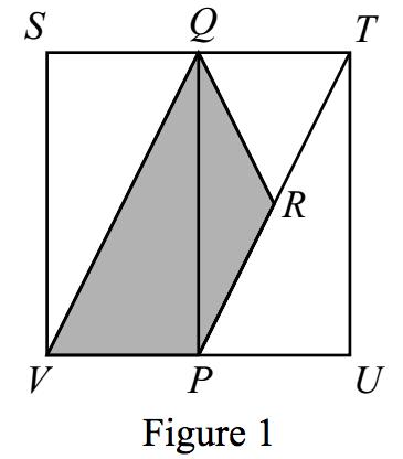 Thus, V RSW is a parallelogram and the area of RW V is equal to the area of W RS. Therefore, V T R, W RS, RW V, and UV W have equal areas, and so these four triangles divide ST U into quarters.