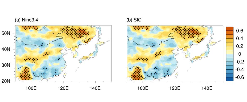Partial correlation coefficients of SSDI index with East Asian summer precipitation when the