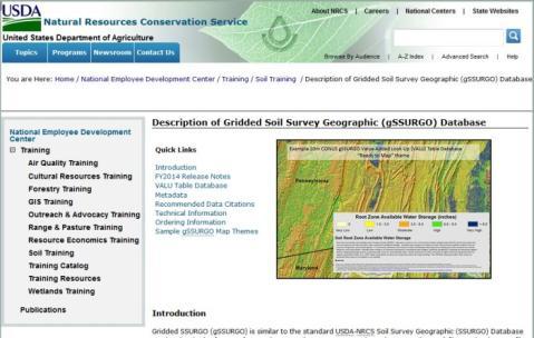 gssurgo Soils Data Get gssurgo data at Geospatial Data Gateway http://datagateway.nrcs.usda.gov/ OR http://www.nrcs.usda.gov/wps/portal/nrcs/detail/national/nedc/t raining/soil/?