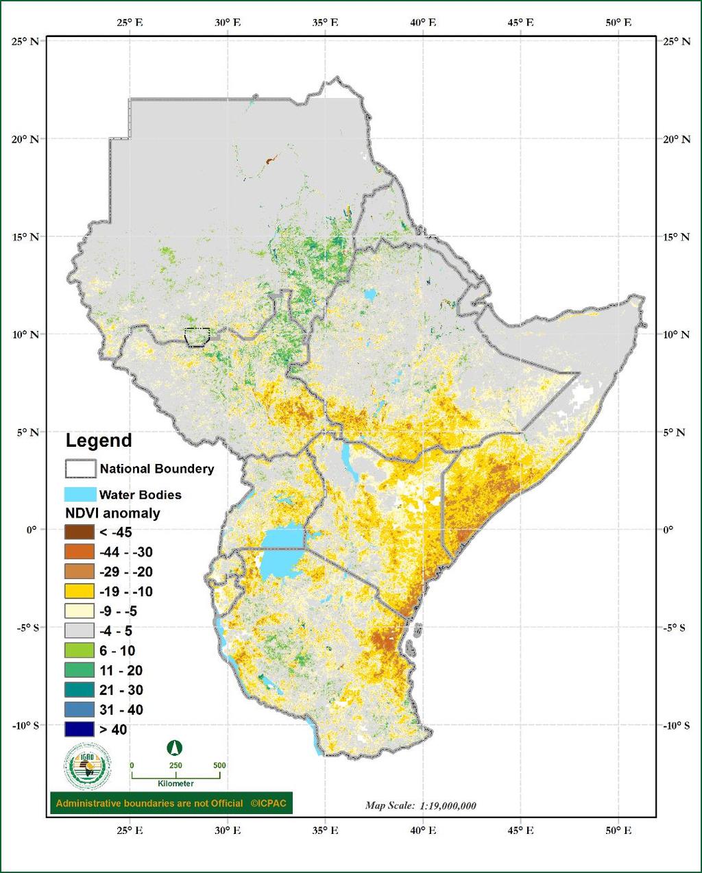 Figure 9: Normalized Difference Vegetation Index (NDVI) of October to December 2016 over the Greater Horn of Africa Impacts of observed climate conditions during October to December 2016 During the