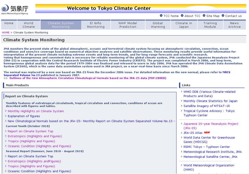 Climate System Monitoring page of the TCC