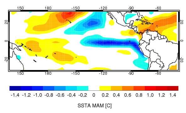 American rainfall: SST Anomalies 2002, March-May