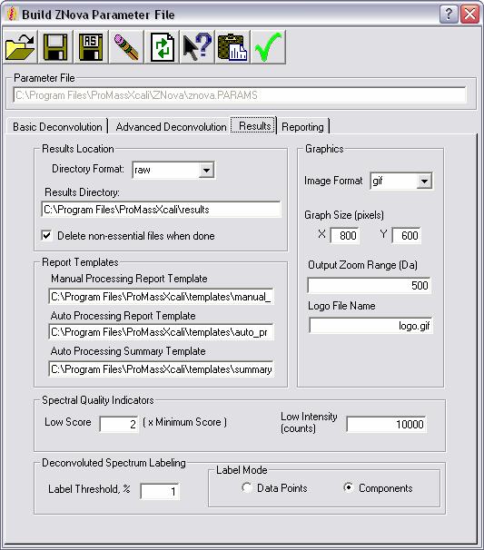 ProMass Results Settings What the settings do: Determine where results are stored Customize the graphics output Allow user to set the width of the zoomed spectrum, or to set an explicit zoom range