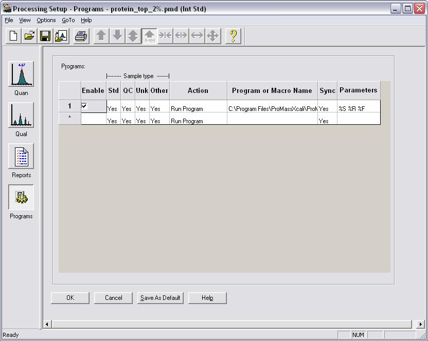 Configuring a Proc Method, Programs Section ProMass program is attached to Proc Method Must be