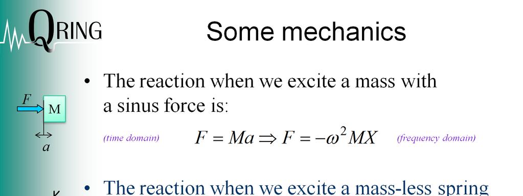 The top example shows how we can write the force reaction of a mass that oscillates with the frequency f (=> ω = 2πf).