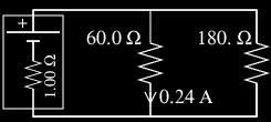 9. (6) Two resistors are connected in series in some circuit. The voltage drop across the 4.0 Ω resistor is 8.0 V. Determine the voltage drop across the 16.0 Ω resistor. 10. (14) A battery with 1.