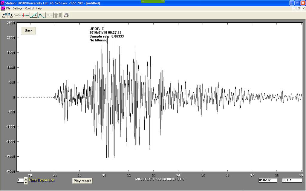 The record of the Northern Calfornia earthquake on the University of Portland AS-1 seismometer is