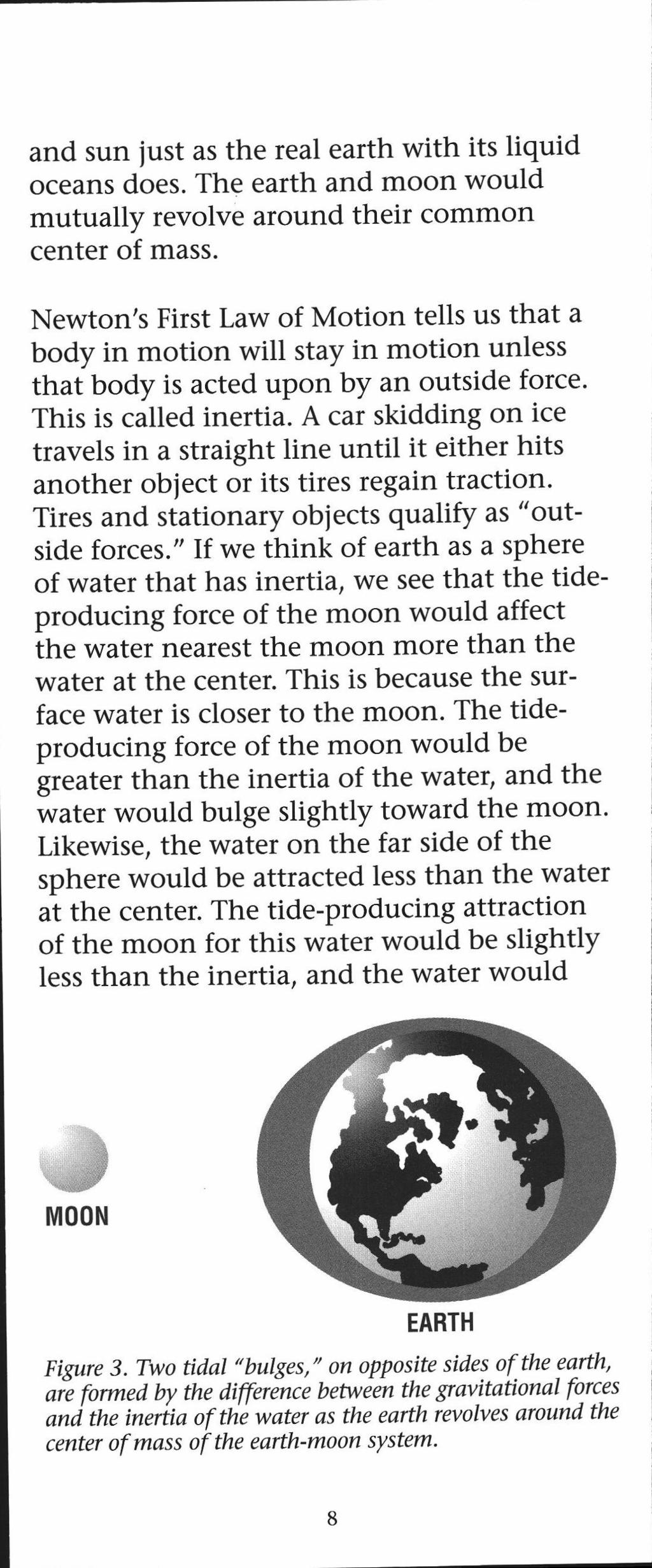 and sun just as the real earth with its liquid oceans does. The earth and moon would mutually revolve around their common center of mass.