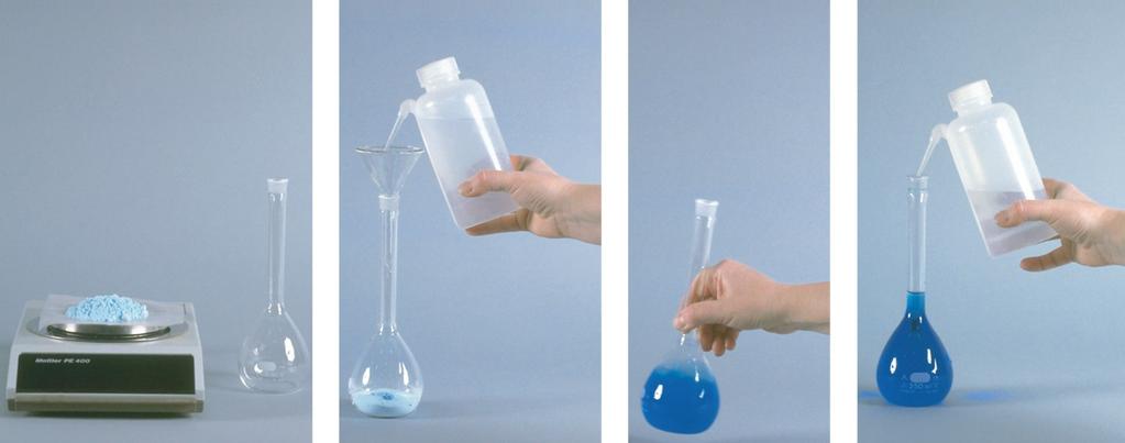 Solution Prep from Solid 1-Calc & Mass solute 2-Add solvent, swirl to dissolve