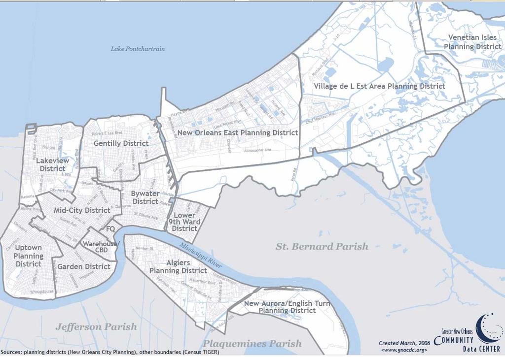 HAZARDS New Orleans Planning Districts Pontilly Source: