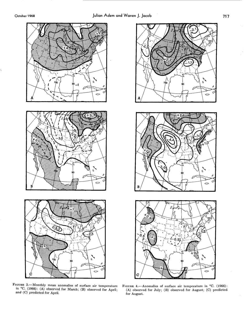 October 1968 Julian Adem and Warren J. Jacob 71 7 FIGURE 3.-Monthly mean anomalies of surface air temperature in "C.