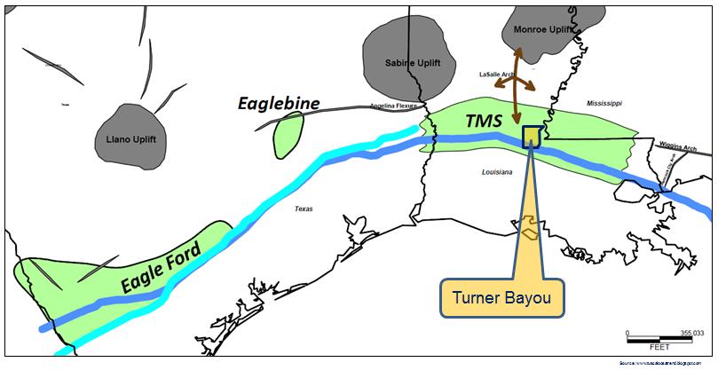 interest from major E&P companies. The TMS formation ranges in depth from 10,000 to 15,000 feet subsurface and extends across central Louisiana into Mississippi.