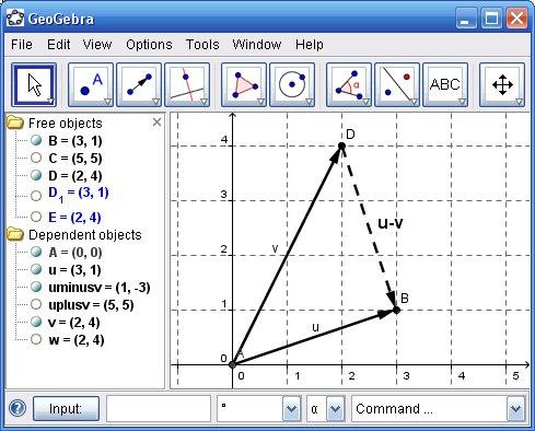 Exercises: Let u (2,4), v ( 3, 2), w (4,1), and z (0, 3). 5. Find both geometrically and algebraically: a. u v b. w z c. v u d. v z 6.