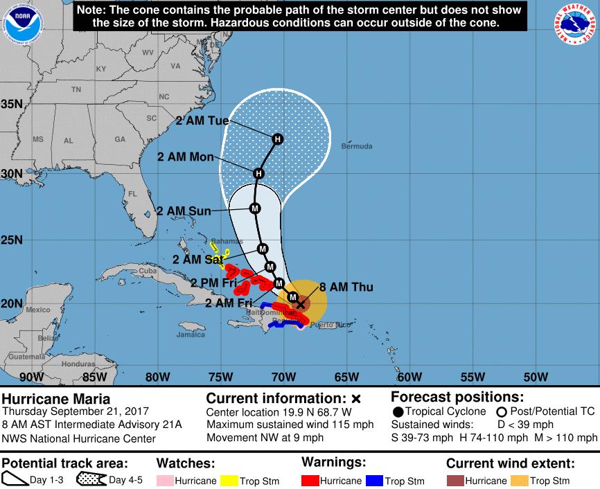 Tropical Outlook Atlantic Hurricane Maria (CAT 3) (Advisory #21A as of 8:00 a.m.