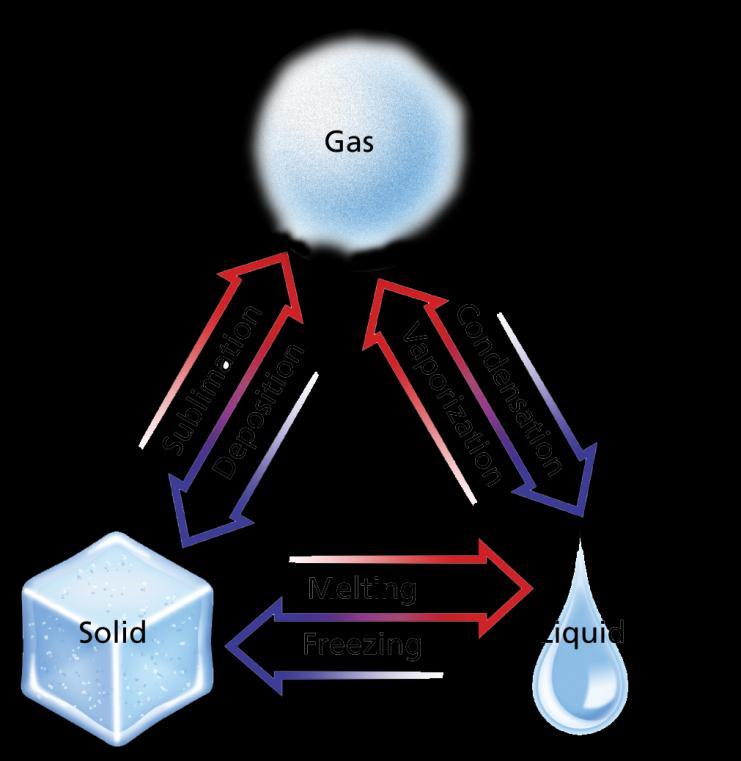 Charactaristics of Phase Changes This diagram lists six physical changes that can occur among the solid, liquid, and gaseous phases of a substance.