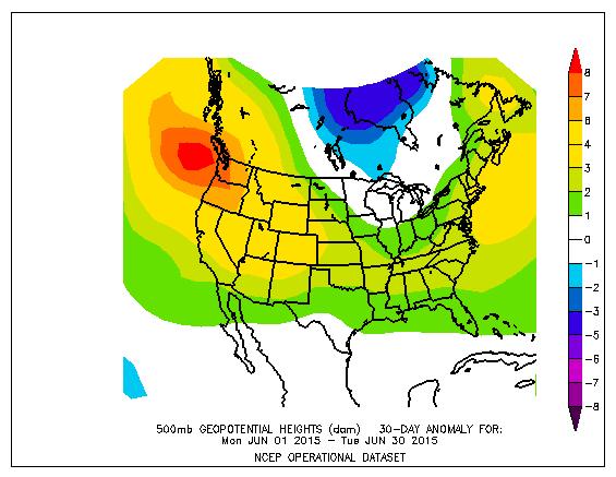 As a result of the location of this ridge, the northeastern US experienced very wet weather with frequent intrusions of cooler air during the month of June.