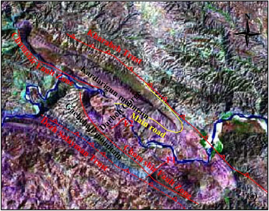 Figure 5. Location of Dezh solayman and kharabeh trusts around the Chamshir dam.