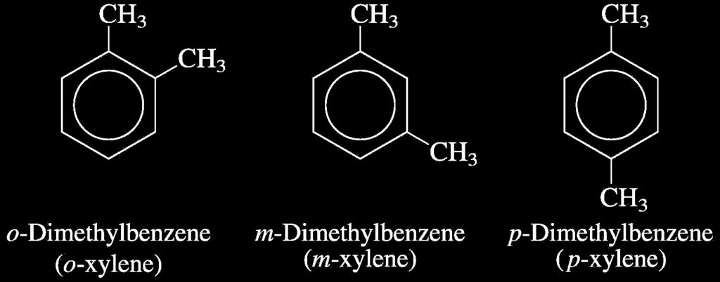 When two groups are on the benzene ring, the three are isomers are named by the relative position of the two groups.