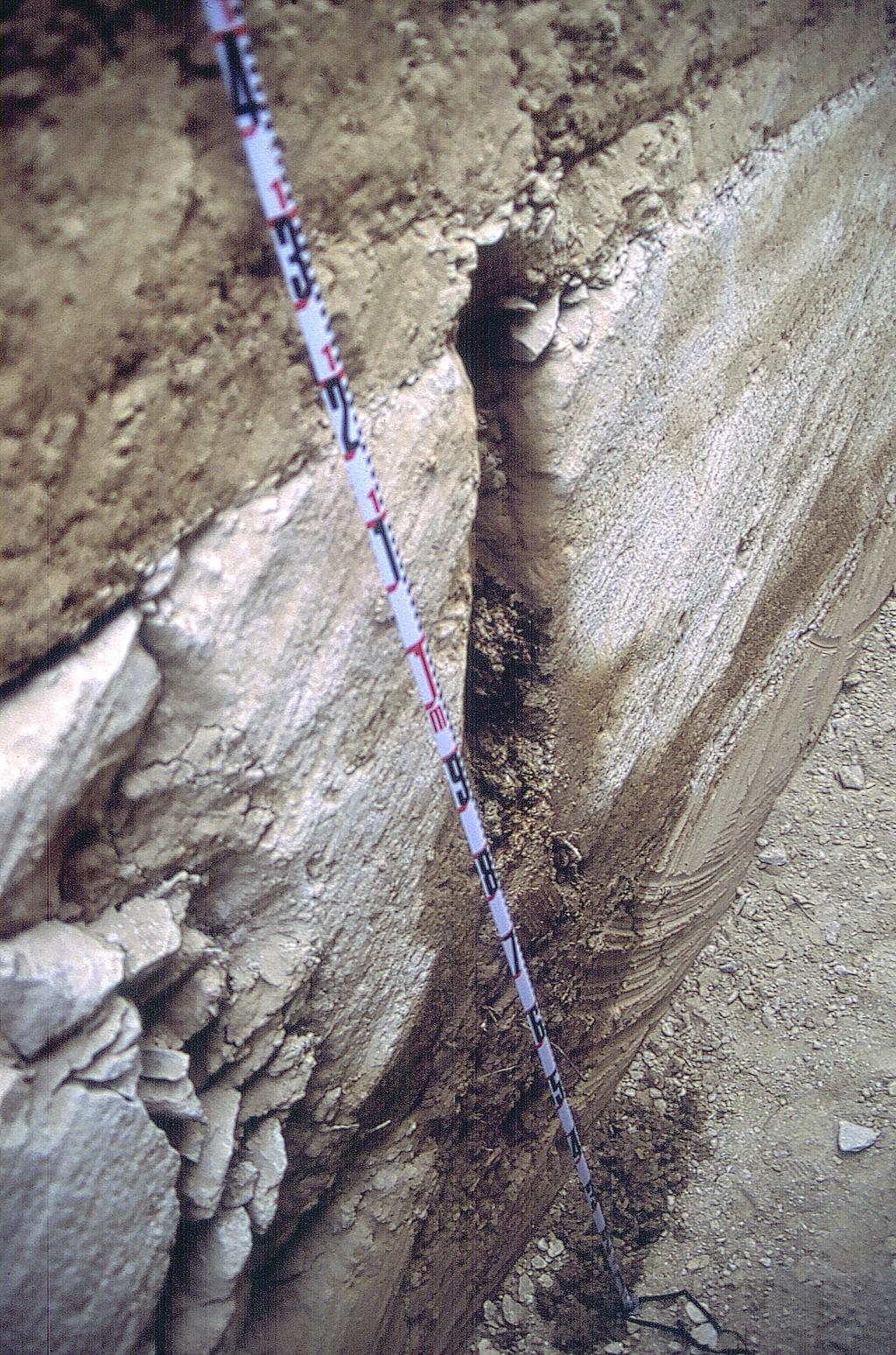 together make up the foundation and floor supports. While the total depth of the foundation was not observed, it probably does not extend to the lower limestone shown in Figure 2.