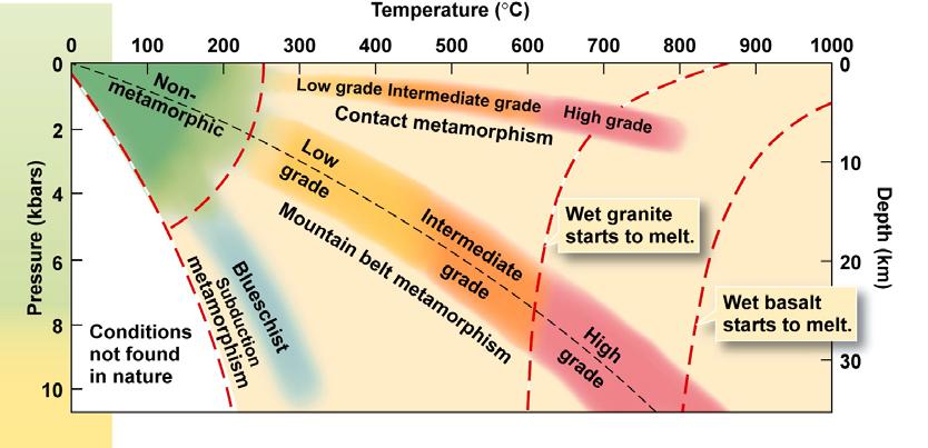Metamorphic Grade Different minerals are stable as T and P changes.