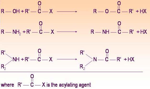 Acylation General Reaction Scheme Acylation Advantages Derivatives are hydrolytically stable Perfluoro derivatives increase volatility Increased sensitivity by