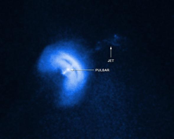 9 This movie from NASA's Chandra X-ray Observatory shows a fast moving jet of particles produced by a rapidly rotating neutron star http://chandra.si.