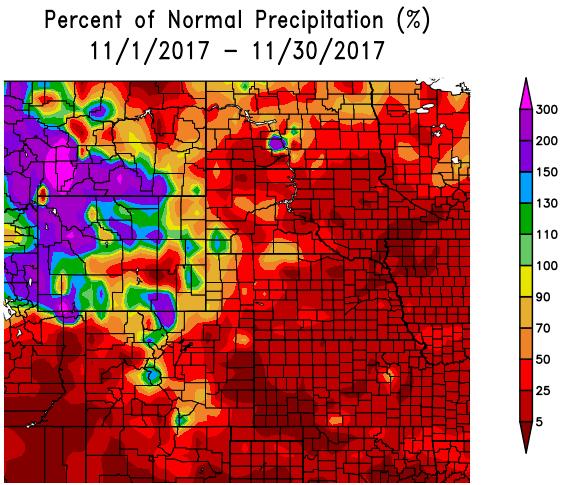 Nebraska and Iowa. In contrast, North Dakota, western South Dakota and western Nebraska have experienced below-normal precipitation. Figure 3.