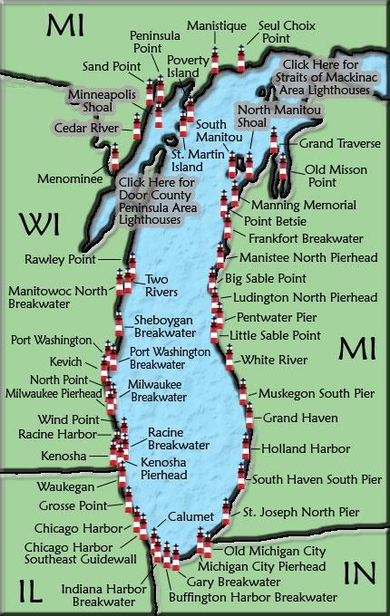 Over 70 lighthouses dot the 1600+ miles of Lake Michigan shoreline