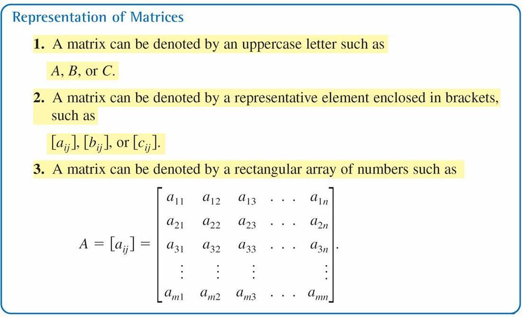 Equality of Matrices This section introduces some fundamentals of matrix theory.