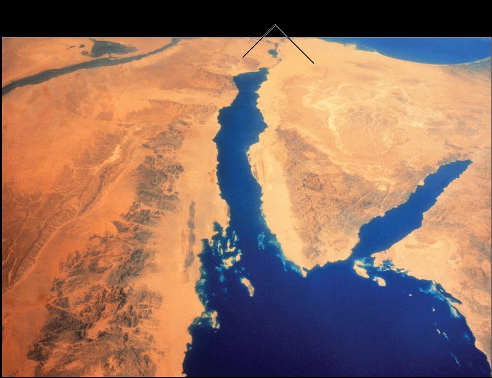 The Red Sea between Africa and the Arabian peninsula in Asia marks a region where two pieces of the