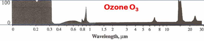 Absorption in this part of the absorption curve (IR wavelengths) indicates that OZONE is a