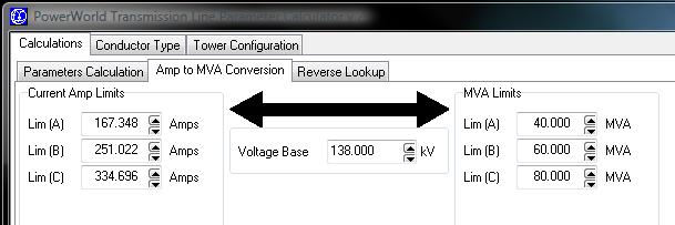 Amp to MVA Limit Conversion The stand alone version displays only three limits.