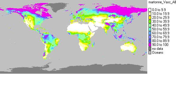 climate. The following map shows the aridity index for the 50 year period from 1951 to 2000 based on temperature data of the and precipitation data from GPCC VSClimO.