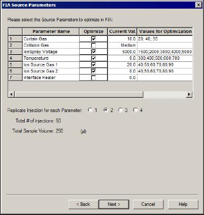Table 1-11 Parameters for FIA Source Parameters Page Parameter Select the Optimize check box?