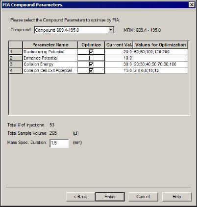 Table 1-12 FIA Compound Parameters Page Parameter Select the Optimize check box?