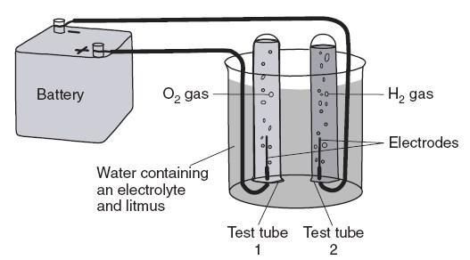 8-37 Figure 5 Base your answer to this question on the information below. The diagram below shows a system in which water is being decomposed into oxygen gas and hydrogen gas.