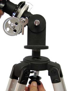 Make sure that the three hinged leg lock brackets (3) are facing inside (as shown in figure. 1 ) Tripod base (4) R.A. gear (21) Azimuth Adjustment knob (23) 7.