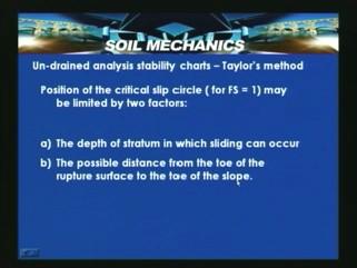 The position of the critical slip circle that is for factor of safety is one, may be limited by two factors.