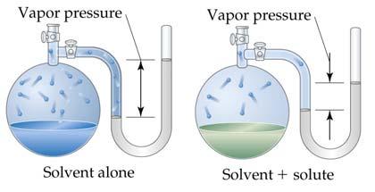 1. Lowering the Vapor Pressure # particles vapor pressure e.g. pure H 2 O vs. H 2 O + NaCl (salt water) higher V.P. lower V.P. Why?