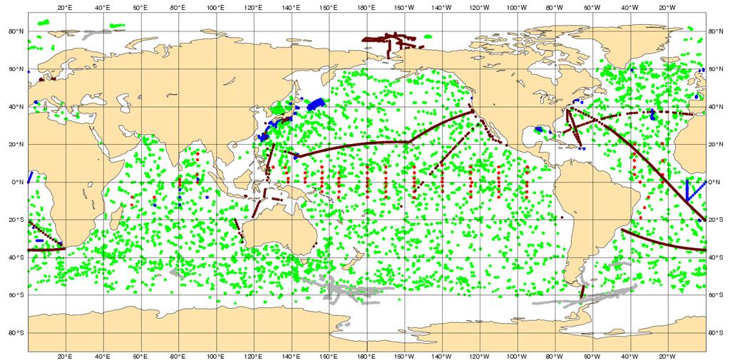 Ocean temperature (September 21) Distribution of temperature profiles (ARGO, moorings, CTD, XBT and seals) CERA compared to OPER - Analysis RMSE (dashed lines) and background RMSE (solid lines) Ocean