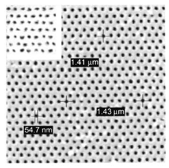 90nm periodicity - 50nm diameter dots with 140nm periodicity (2003), Patterning of porous