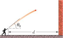 Example 4: You throw a ball toward a wall at speed 5.0 m/s and at angle θ o = 40.0 above the horzontal. The wall s dstance d =.0 m from the release pont of the ball.
