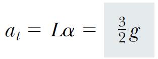 Example: Rotating Rod The linear acceleration of the right end of the rod This result that at > g for the free end of the rod is rather interesting.