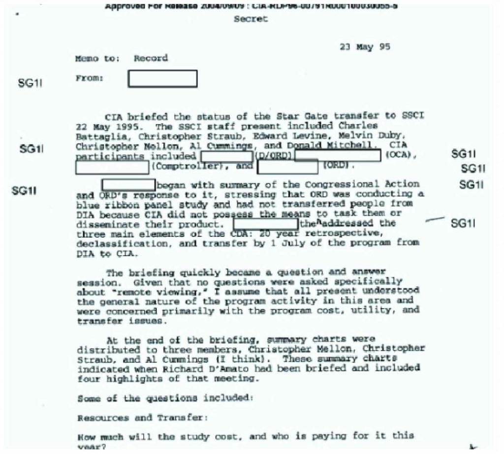 Figure 10 Document showing Straub being briefed on remote viewing.