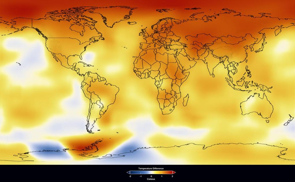 Spatial pattern of the temperature anomalies for