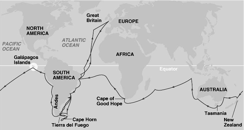 III. Darwin & Evolution The Voyage of the Beagle In 1831, Charles Darwin set sail on the survey ship the HMS Beagle. The Beagle spent 5 weeks at the Galapagos Islands off the west coast of S. America.