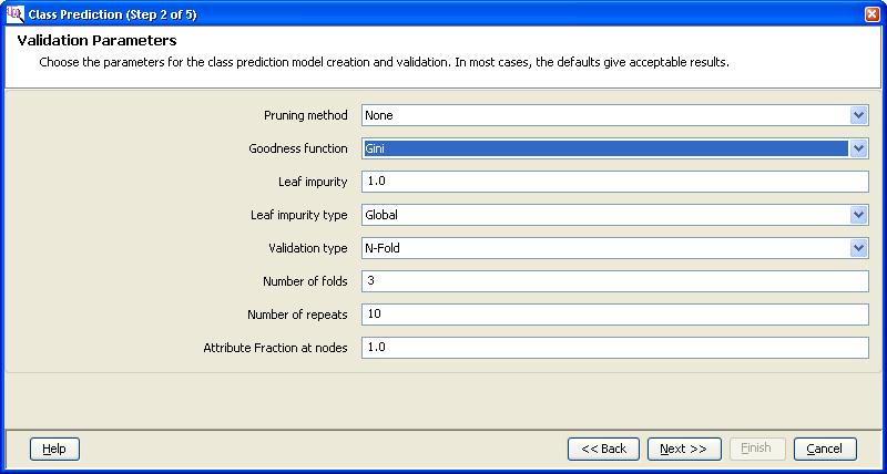 Analysis with Mass Profiler Professional - additional features Figure 96 Validation Parameter page for Class Prediction (Step 2 of 5) 4.